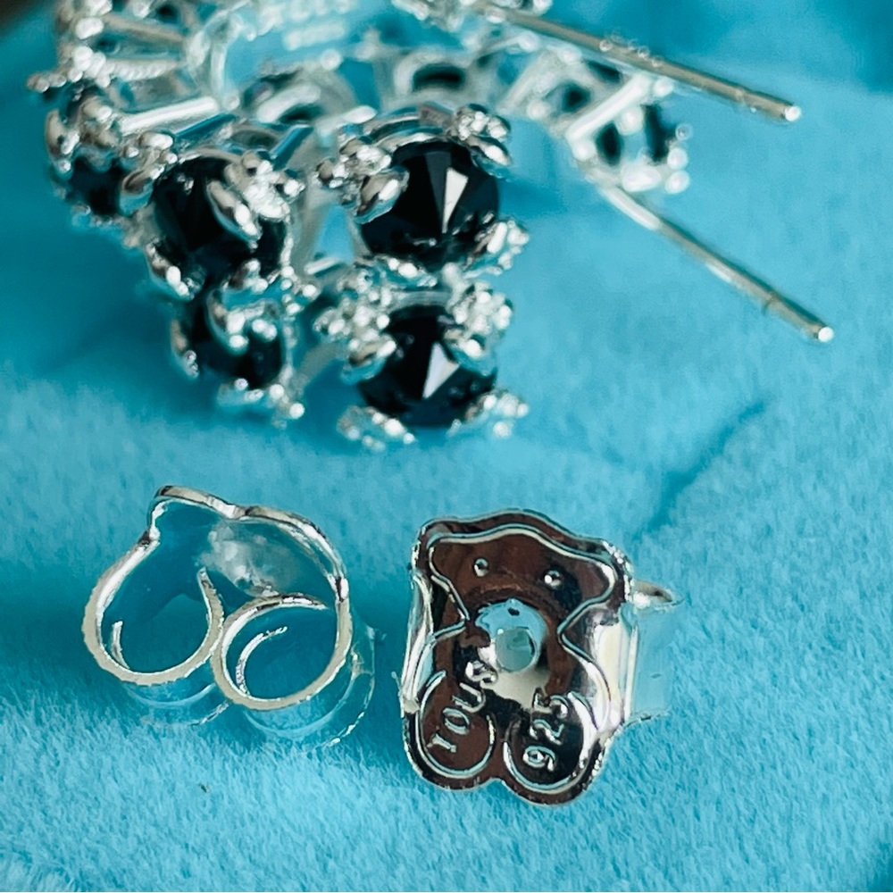 Tous Onyx Black Pavilion Up 4-little Bears Huggers Prongs Dangle Hoops Earrings - Picture 11 of 16